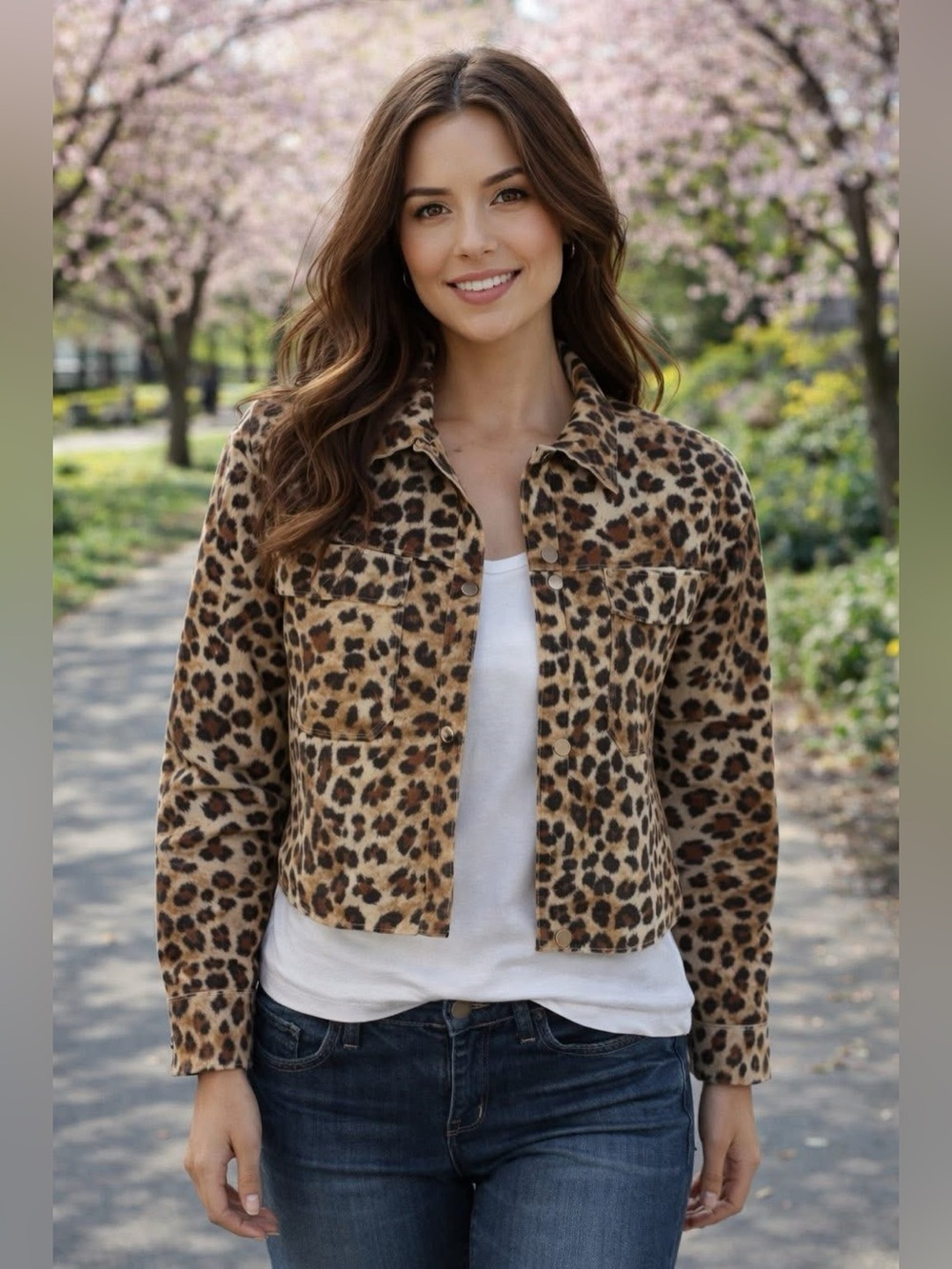 ZARA Leopard print, sueded, cropped snap front jacket. OVERSIZED XS.  P2P 21”